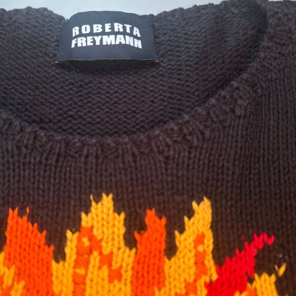 Roberta Freymann Sunflower Knit Oversized Sweater Women Autumn Vintage Tunic - Picture 3 of 16